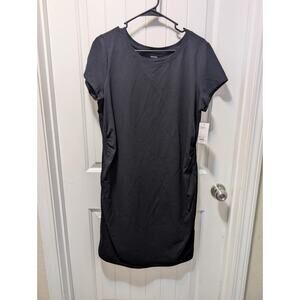Sonoma Women's Black Maternity Cap Sleeve Ruched Stretch Midi T Shirt Dress XL